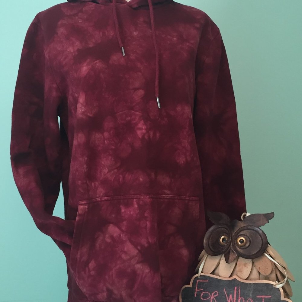 Kolby Burgundy Tie Dye Hoodie Small Cotton Blend Skate Aesthetic Sweatshirt